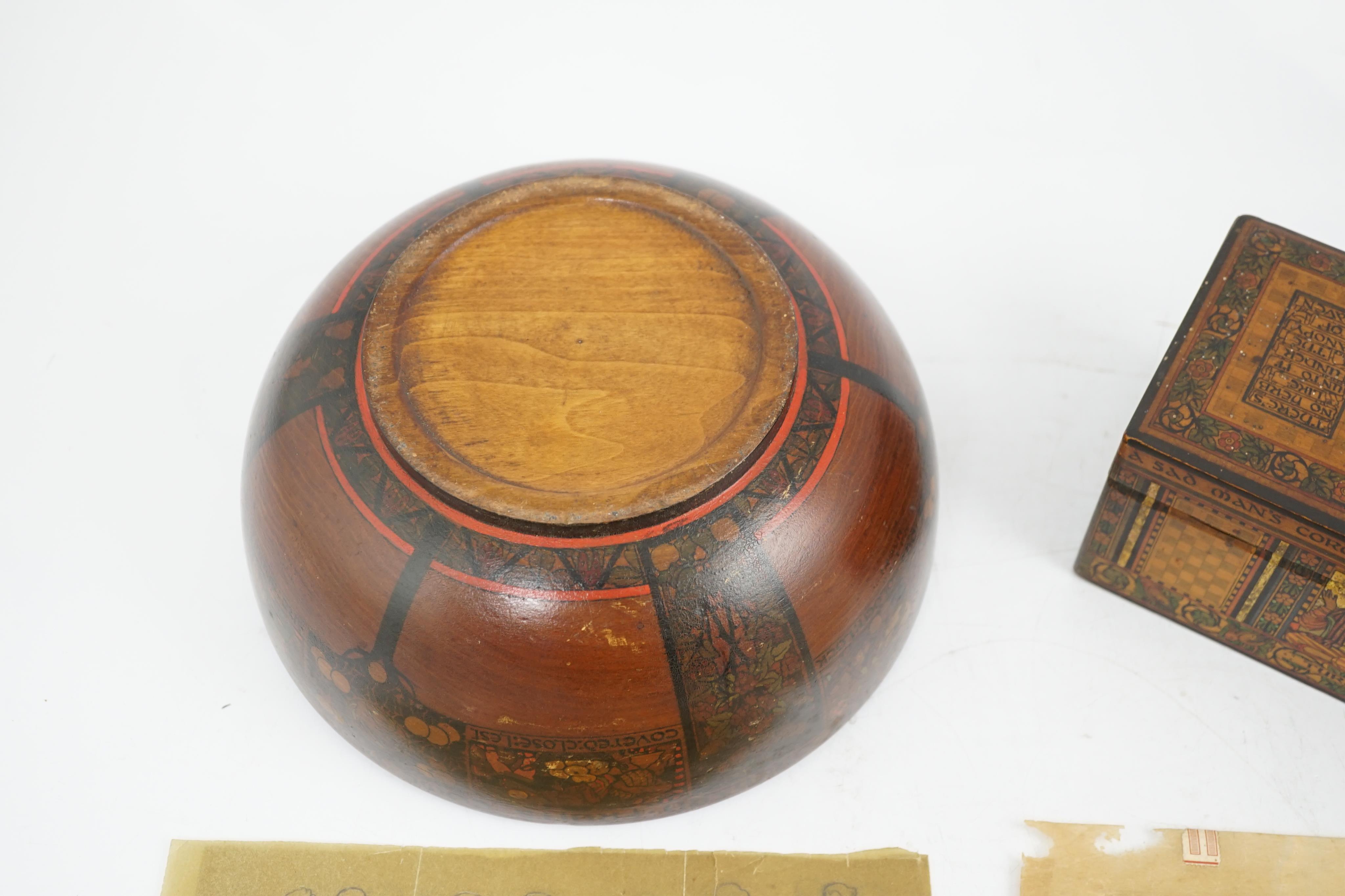 Gwendolen White (British, fl.1910-1915), Tobacco box and a fruit bowl, illuminated white wood